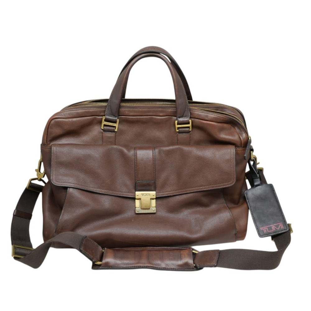 TUMI Beacon Hill Vernon Brown Leather Briefcase Laptop Bag Shoulder Strap